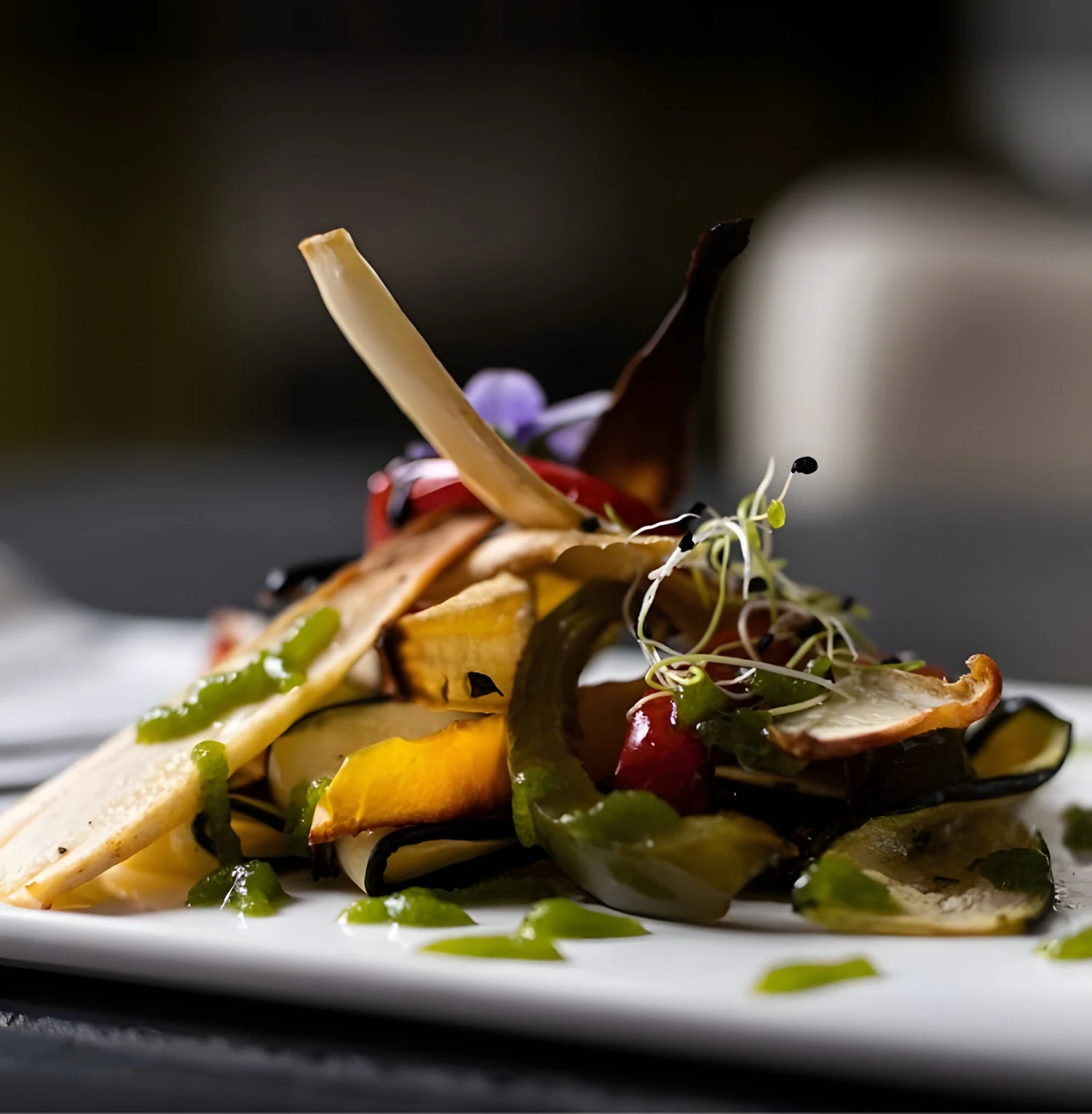 Assiette gastronomique de légumes grillés dressée par Affinity Traiteur